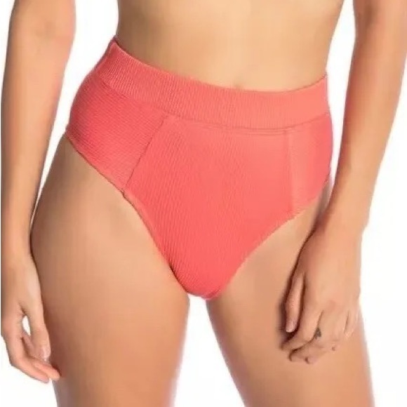 NWOT Bikini Lab Two-Piece High Waisted Ribbed Bikini in Hot Coral | Medium - Picture 4 of 6